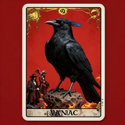 beautiful digital fantasy illustration of a black bird with a red background, vanitas, wiccan, tarot card, cowboy plague doctors, angel sitting on a rock, abyssal warmth, octane render, detail texture, unreal engine, poster art by victo ngai, 8 k, photographic quality, ultra hyper realistic quality