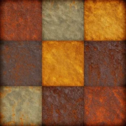 large squares of different colors, rust texture, detailed