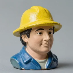 hyper realistic closeup bust of a new england fisherman, wearing a yellow fisherman's hat, steve buscemi, painted, colorized, bossons vintage chalkware, by emile renouf