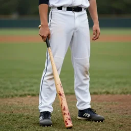 a photograph of a person standing in the middle of the picture holding a bloodied baseball bat