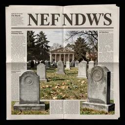 graveyard, newspaper cutout collage