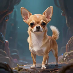 an ascended chihuahua living in an extradimensional reality, in the style of wlop, illustration, epic, fantasy, hyper detailed, smooth, unreal engine, sharp focus, ray tracing, physically based rendering, renderman, beautiful