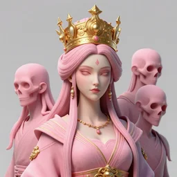 beautiful detailed 3 d matte painting of female empress of the dead mononoke, wearing a golden crown, with a pale pink, by ellen jewett, tomasz alen kopera and justin gerard