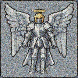 an angel, super nintendo game sprite, symetric, barroque armor, platinum, grey armor