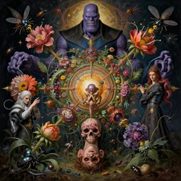 the platonic ideal of flowers, rotting, insects and praying of cletus kasady carnage thanos dementor doctor manhattan chtulu mandelbulb mandala spirited away bioshock davinci the witcher, d & d, fantasy, ego death, decay, dmt, psilocybin, art by artgerm and steve mccurry and giuseppe arcimboldo