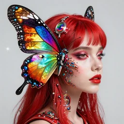 portrait art style of Female humanoid hybrid butterfly by Morris Louis rainbowcore sparklecore, Details: Complex, sci-fi macro lens colorful lighting Styles, light-red, trending on artstation, artstationHD, artstationHQ, 4k, 8k