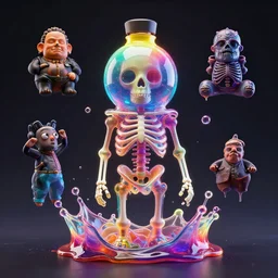jelly rococo gel skeleton vaping plasma and colorful auras, liquid, drippy, splashing, scifi 3 d paint spray by beeple, fernando botero, jeff koons, ivan shishkin, m. c. escher