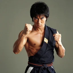 Photograph of handsome muscular Japanese actor dressed as Kenshiro from fist of the North Star, photorealistic, photographed in the style of Annie Leibovitz