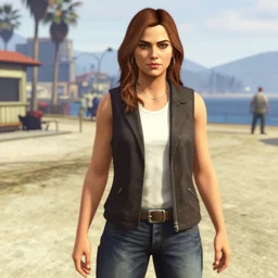 Cara Delevingne as a GTA V NPC in Vespucci Beach, in game capture. 3D Render.