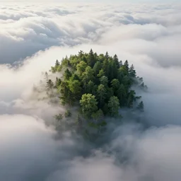 a wide shot of a forest growing on top of cumulus clouds, beautiful, stunning, serene, volumetric light, volumetric clouds, photography, color, intricate, extremely detailed, photorealistic, unreal engine 5
