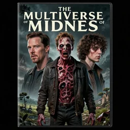 the multiverse of midness, bootleg movie cover, low quality, surrealist, body horror, Matt Damon, Benedict Cumberbatch, Ringo Starr,