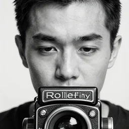 photo of Cheung Kwok Wing by Diane Arbus, extreme closeup, black and white, high contrast, Rolleiflex, 55mm f/4 lens