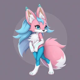 an anthropomorphic fox with pastel blue and pastel pink fur wearing blue leggings, trending on furaffinity, trending on artstation, furry art, digital art