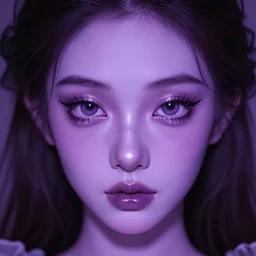 widowmaker as a young princess with purple skin, shiny eyes, lipgloss, portrait, closeup, cute freckles, dramatic soft lighting, gloss effects, and exaggerated proportions, digital art by mel milton, trending on artstation, 4 k high quality