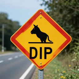 a photo of a sign for dip in road