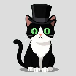 a black and white cat wearing a top hat | vector art by hanns katz, character portrait by puru, furry art, deviantart contest winner | purism, concept art, flat shading, vanitas, ( ( bright green eyes shining in the dark ) ), ( ( ( full body shot ) ) ), smooth shading