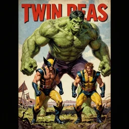 twin peaks poster art, hulk vs wolverine, old retro pulp noir comic cover, by michael whelan, rossetti bouguereau, artgerm, retro, nostalgic, old fashioned