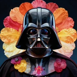partial symmetry darth vader in the 1 9 6 0 hippy flower movement full face photo galactic empire logo as flowers