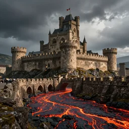 Medieval castle with a lava moat.