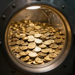 photorealistic photograph of vault full of gold coins