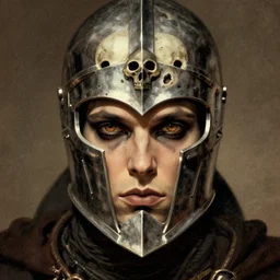 the doomslayer as an eldritch realistic fantasy knight, closeup portrait art by donato giancola and greg rutkowski, vintage retro, realistic face, digital art, trending on artstation, eldritch lovecraftian skull helmet, symmetry!!