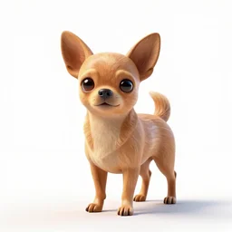 carved wooden chihuahua, stylized pixar-style 3d render, full body, isolated on a pure white background, centered, entire subject in frame, sharp focus, soft studio lighting