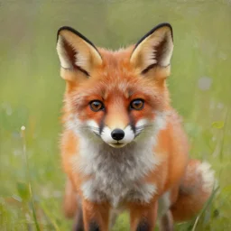oil painting, littlest pet shop cute fuzzy fox in field, close up, noel coypel, emile eisman - semenowsky, edouard bisson