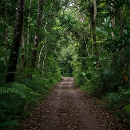 highly detailed photo of a path leading through trees of dense jungle, hyper realistic, concept art, 8 k detail post - processing