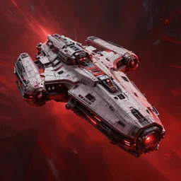 cyberpunk space ship, highly detailed, masterpiece, artstation, art by emika lightweaver, red and shadows