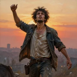 a messy painting of a free man, by delphin enjolras, sunrise background, racial justice, freedom, a new dawn, highly detailed, sharp focus, cinematic, trending on artstation
