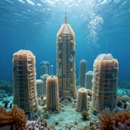 an underwater city, made of mufflers