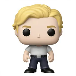 funko pop, white man with blonde hair, 3d character model, funko pop, white background