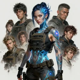 girl covered with tattoos wearing tactical gear, intricate lights, bio luminescent, plasma, by ruan jia and artgerm and range murata and wlop and ross tran and william - adolphe bouguereau and beeple. key art. fantasy illustration. award winning, artstation, intricate details, realistic, hyperdetailed, 8 k resolution.