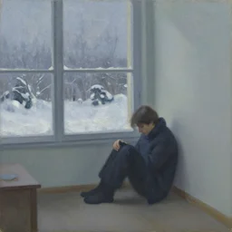 a painting a sad room in winter, oil on canvas, by constantin hansen