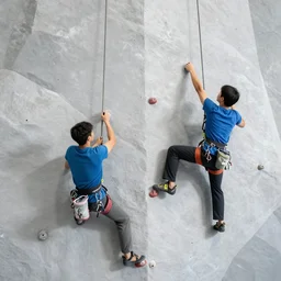 two men rock climbing, photorealistic