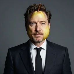 gary oldman with a pear for a head, professional photography, studio lighting