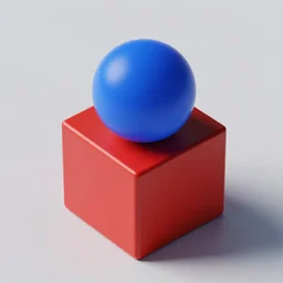 a blue sphere on a red cube, cycles render
