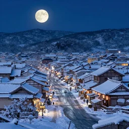 chinese town in winter moonnight by hiramatsu reiji hd