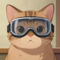 cat person with goggles, anime style, brown fur