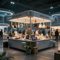 a market stall at a futuristic trade show in 2 0 5 5, cinematic, dslr, unreal engine