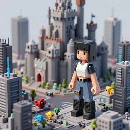 tin toy isometric voxel art cyberpunk city with a giant castle in the background, nicoletta ceccoli, mark ryden, lostfish, max fleischer, depth of field, detailed and intricate environment, 8 k resolution, hyperrealistic, octane render