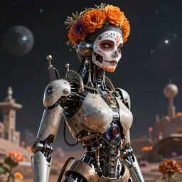 wanderer, beautiful female android!, intricate detailed environment, photorealistic!, octane render, mechanical, concept art, cinematic lighting, digital art, interstellar, hyper realism, sharp, cyberpunk, 8 k, de dia los muertos