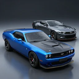 a muscle car based on nissan, aston martin and chevy sports car body styles, with blue and black paint, nissan sports cars, chevy sports cars, trending on artstation, unreal engine, studio lighting, hyper realistic, by jotaautomotive, nancorocks and khyzylsaleem