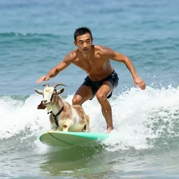 Mr bean surfing on a goat