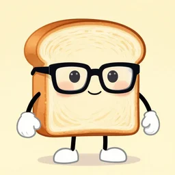 bread toast character, with black eyeglasses