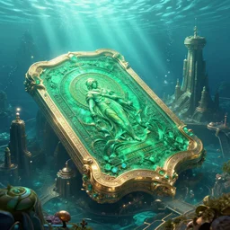 emerald tablet, epic large underwater city, highly detailed, photorealistic, octane render, beautiful, glorious, matte painting