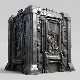 3d sculpt of a thick square industrial military scifi factory facade gun metal factory inspired by the matrix, star wars, ilm, beeple, star citizen halo, mass effect, starship troopers, elysium, the expanse, high tech industrial, Artstation Unreal