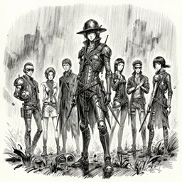 beautiful ink sketch, dieselpunk high fantasy, rain, by chris riddell, ilya kuvshinov, wlop, krenz kushart, boris vallejo, ayami kojima and ayami kojima