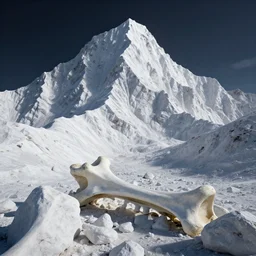 octane render uhd, filmic lighting, cinematic art shot, hyperrealistic, hyperdetailed, super detailed, 8 k, high resolution, white rocks made of bone, 8 k uhd matte painting by ross tran and ivan aivazovsky, mega high white mountain, midnight