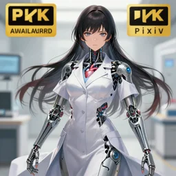 detailed sharp virtuosic styled female physician with mechanical heart and limbs , well lit, digital art, beautiful painting, award winning, pixiv, high quality, anime visual, 4k hd, ranking number 1 on pixiv.